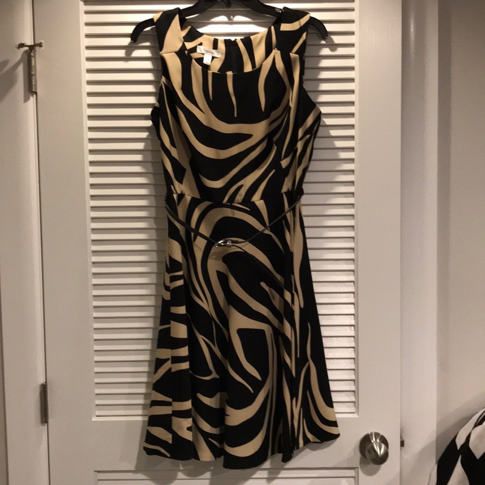 Tan and Black Fit and Flare Dress